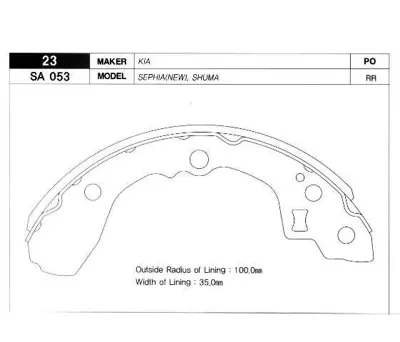 SANGSIN  SA053 Pabuç Balata Arka Kampana Kia Sephia 98=> Shuma (98-04) (Gs8692) OK23N2638Z