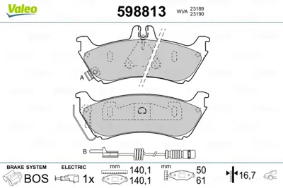 Valeo  598813 Fren Balatasi Arka Mercedes Ml-Class W163 98>05 A1634201420