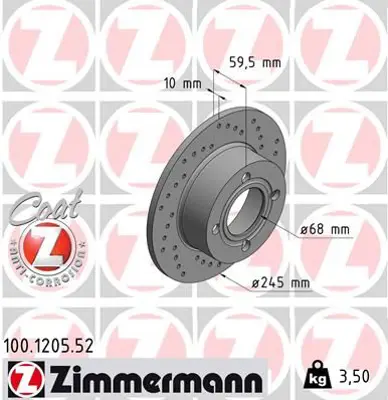 ZIMMERMANN  100.1205.52 Fren Diski (Delikli) 986478019-Df1526 443615601