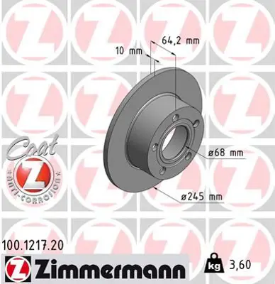 ZIMMERMANN  100.1217.20 Arka Fren Aynasi Passat-(96-05)audi100 (90-94) A6 1.8t-1.9tdi(94-05)superb (02-08) (245x10x5dl) 986478132-986479b22-Df2651 4A0615601A