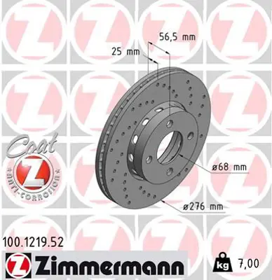 ZIMMERMANN  100.1219.52 Fren Diski Audi 80-Cabrio-Coupe 08/1989 > 09/1998 (Delikli) Df2600 895615301B 8A0615301C