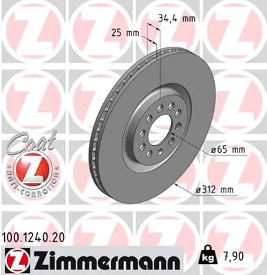 ZIMMERMANN  100.1240.20 Ön Fren Aynasi Havali Audi Tt 1.8t-1.8t Quattro 98=> Toledo Ii 1.9tdi 00=> 986478467-Df4064 8L0615301 8N0615301A