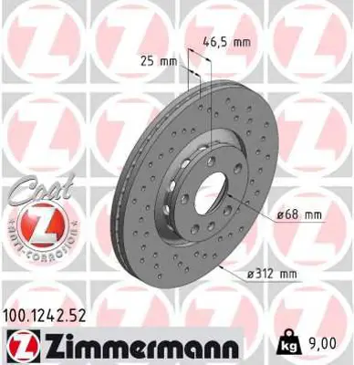 ZIMMERMANN  100.1242.52 Ön Fren Aynasi Passat 1.6-1.9tdi-2.0-1.8t(00/5.05)a4 01>a6 97superb 02>exeo 09>(312x25x10dlxhavali)x (Delikli)-986479057-Df4262s 4B0615301A 4B0615301C 8E0615301R