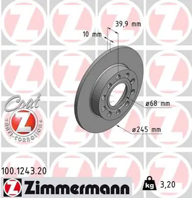 ZIMMERMANN  100.1243.20 Arka Fren Aynasi Audi A4 (8e2.B6) (11/00> A4 Avant (8e5.B6) (09/01>seat Exeo 09> (245x9.9x10dl) 986478986-Df4186 8E0615601B 8E0615601P