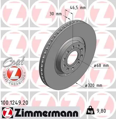 ZIMMERMANN  100.1249.20 Ön Fren Aynasi A4-A6 2.0tfsi-2.0tdi-2.7 99=> (321x30x28 / 10 Delik / Havali) 986478985-Df4258s 8E0615301AD 8D0615301M 8D0615301K