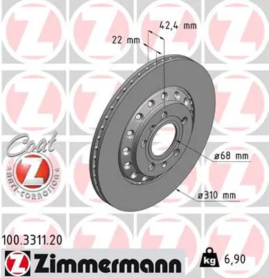ZIMMERMANN  100.3311.20 Fren Diski Arka Audi-A8 D3 (4e2-4e8)volkswagen-Phaeton (3d1-3d2-3d3-3d4-3d6-3d7-3d8-3d9) 986479062-Df4269 4E0615601A 4E0615601K 3D0615601D
