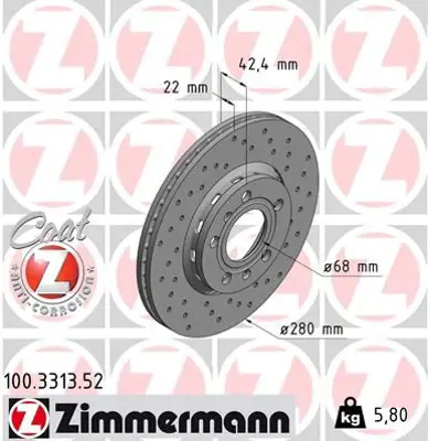 ZIMMERMANN  100.3313.52 Fren Diski Arka A8 2002-2010-Phaeton 2002> (Delikli) 0986479c89-Df6670 3D0615601E 4E0615601 4E0615601E