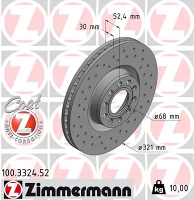 ZIMMERMANN  100.3324.52 Ön Fren Aynasi Havali A6-A6 Avant 1.8 T Quattro/2.4 T Quattro/2.5 Tdi Quattro/2.7 T Quattro/2.8 Quat (Delikli)--Df6060s 4B3615301