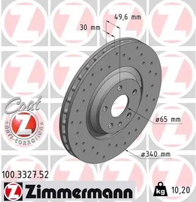 ZIMMERMANN  100.3327.52 Fren Diski Ön Tt 2006 > (Delikli) 986479464-Df6041s 8J0615301 8J0615301G