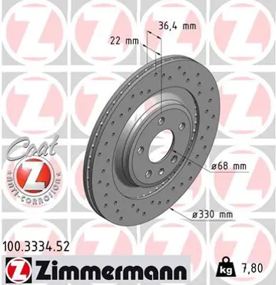 ZIMMERMANN  100.3334.52 Arka Fren Aynasi Havali A4 8k2 A4 Avant 8k5 2.7 Tdi/S4 Quattro 07- A5 8t S5 Quattro 07- Q5 8r 2.0 Tf (Delikli)-986479750-986479c86-Df4860s 8K0615601C