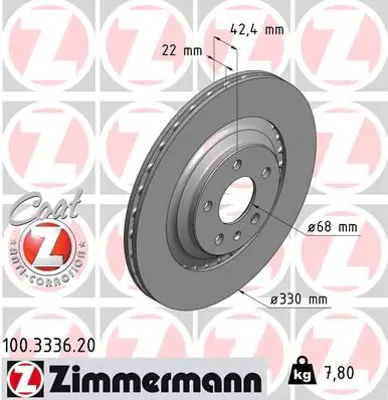 ZIMMERMANN  100.3336.20 Fren Diski. Arka. [330 /22-20 Mm]. Hava Kanalli. Kaplamali. Yüksek Karbon Alaşimli  986479457-Df4893s 4F0615601B