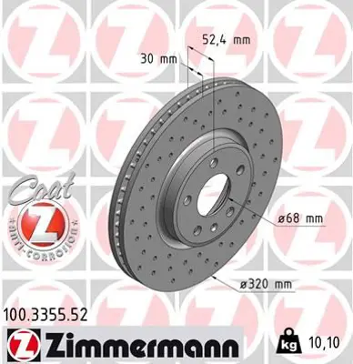 ZIMMERMANN  100.3355.52 Ön Fren Aynasi A4-A5-A6-A7-Q5(320x30x28xhavali) (Delikli) 986479753-Df6148 8R0615301 8R0615301C