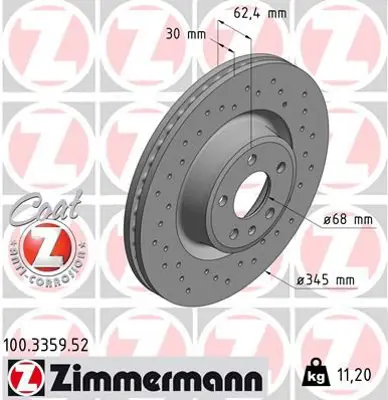ZIMMERMANN  100.3359.52 Fren Disk (Delikli) 0986479f15 4G0615301AB 4G0615301B 4G0615301N