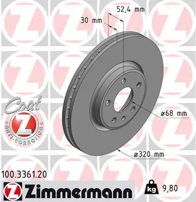 ZIMMERMANN  100.3361.20 Ön Fren Aynasi A4-A5-A6-A7-Q5(320x30x28xhavali) 0986479c49-Df6148 8R0615301 8R0615301C