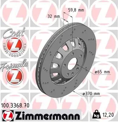 ZIMMERMANN  100.3368.70 Fren Disk 8P0615301 8P0615301B 8P0615301C