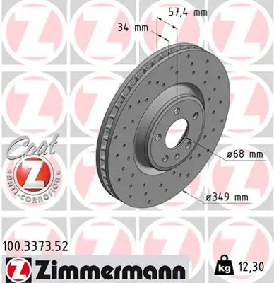 ZIMMERMANN  100.3373.52 Fren Disk (Delikli) 0986479f17 4M0615301AB 4M0615301AN 4M0615301P