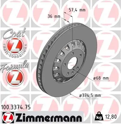 ZIMMERMANN  100.3374.75 Ön Fren Disk A4-A6 2016- Touareg 3.0 2017- 4M0615301AD 4M0615301AS 4M0615301R