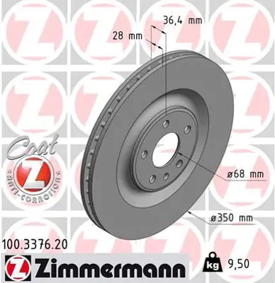 ZIMMERMANN  100.3376.20 Fren Diski Arka Kaplamali Havali Touareg-A6-A7-A8-Q8-E Tron 986479e41-Df6750s 4M0615601J 4M0615601P