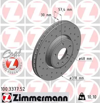 ZIMMERMANN  100.3377.52 Fren Diski Ön (Delikli) Audi A4-A5 2015=> 80A615301E 8W0615301AA 8W0615301H