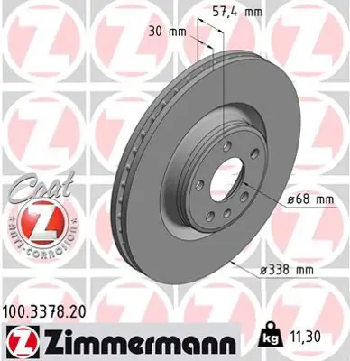 ZIMMERMANN  100.3378.20 Fren Diski Ön A4 A5 A6 A7 Q5 2015-> 0986479f25 80A615301F 8W0615301AB 8W0615301P