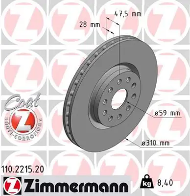 ZIMMERMANN  110.2215.20 On Fren Diski Alfa Romeo 166 98> Lancia Kappa 96> 60629865 60814921