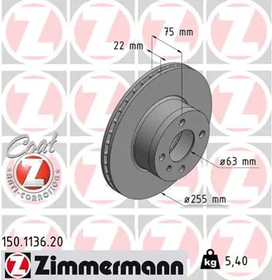 ZIMMERMANN  150.1136.20 Fren Disk Df1560 34111119111 34111119112 34111163125