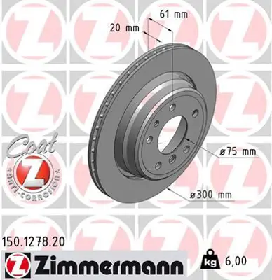 ZIMMERMANN  150.1278.20 Fren Diski Arka Bmw M5 E34 88>95 E34 V8 4.0 92>96 34211165265