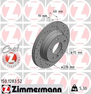 ZIMMERMANN  150.1283.52 Fren Diski Arka 3 1995 > (Delikli) 986478642-Df2767 34211162315 34211165211 34216855155