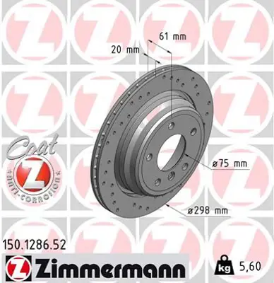 ZIMMERMANN  150.1286.52 Fren Diski Arka Havali Bmw E39 96>03 (Delikli) 34216767060