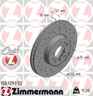 ZIMMERMANN  150.1297.52 Fren Diski On Havali Bmw X3 E83 X5 E53 (Delikli) 34116794304