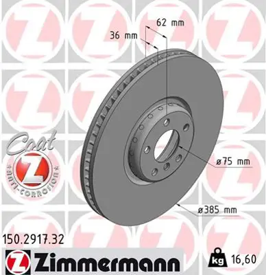 ZIMMERMANN  150.2917.32 Sol Fren Diski Bmw X5 (E70)-X5 (F15-F85)-X6 (E71-E72)-X6 (F16-F86) 0986479e26-Df6618s 6782067 34116782067