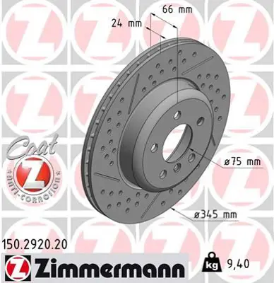 ZIMMERMANN  150.2920.20 Fren Diski Arka Bmw F20 F30 F22 F32 F33 F34 F36 M-Spor Paket Delikli 34206797600
