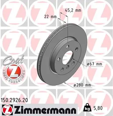 ZIMMERMANN  150.2926.20 Ön Fren Aynasi Bmw 2 (F45)(14-18)mini (F56)(F55)(F57)13> 0986479c97-Df6799 34116866295 34116799347 6866295