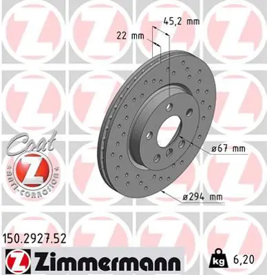ZIMMERMANN  150.2927.52 Fren Diski On Bmw F45 F46 F48 F39 Mini F55 F56 F57 F60 (Delikli) 34116864439 34116866297