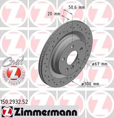 ZIMMERMANN  150.2932.52 Fren Diski Arka 2 2014 >x1 2015 > (Delikli) 0986479c95-Df6755 34216799369