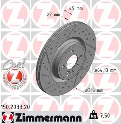 ZIMMERMANN  150.2933.20 Fren Disk Df6930s 34116784371 34116855782