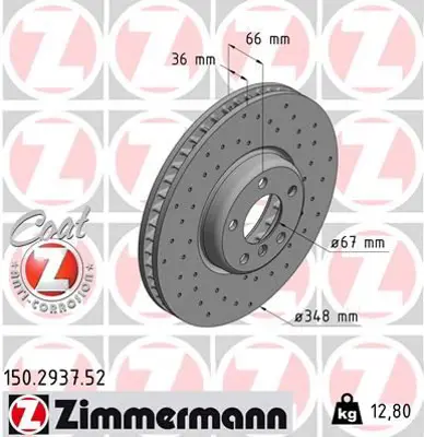 ZIMMERMANN  150.2937.52 Fren Diski On Sag Bmw G20 G22 G30 G32 G11 G12 G15 G16 G01 G02 G05 G07 Z4 İx (I20) Delikli 34116860912