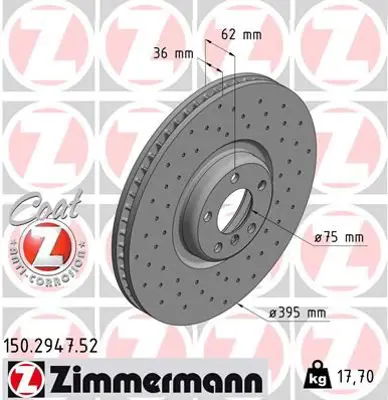 ZIMMERMANN  150.2947.52 Fren Diski X 5 3.0 Si-X 5 M-X 5 M 50 D-X 5 Sdrive 25 D-X 5 Xdrive 25 D-X 5 Xdrive 30 D-X 5 Xdrive 35 (Delikli)-0986479e83- 34116789069
