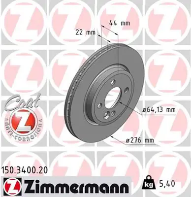 ZIMMERMANN  150.3400.20 Ön Fren Aynasi Mini Cooper-One 01>cooper S-One D- Works 03>cabriolet 04>(276x22x4dlxhavali) 986478606-986ab6416-Df4197 34111502891