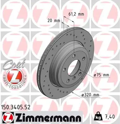 ZIMMERMANN  150.3405.52 Arka Fren Aynasi Bmw E60 E61 E63 E64 (Delikli) 34216772085 34216753215 34216864061
