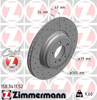 ZIMMERMANN  150.3411.52 Fren Diski Arka 7 2001 > (Delikli) 986479005-Df4389s 34211166129