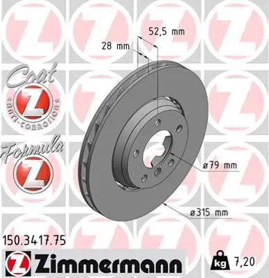 ZIMMERMANN  150.3417.75 Fren Diski Ön-Sol Bmw 3 (E36) 3 Coupe (E36). Z3 Coupe (E36). Z3 Roadster (E36) 1995-2004 Df2731s 2227737 34112227171 34112227737
