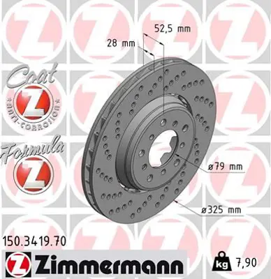 ZIMMERMANN  150.3419.70 Fren Diski Ön Sol Bmw M3 E46 Yüksek Kaplamali Havali Delikli 34112282801