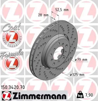 ZIMMERMANN  150.3420.70 Fren Diski Ön Sag Bmw M3 E46 Yüksek Kaplamali Havali Delikli 34112282802