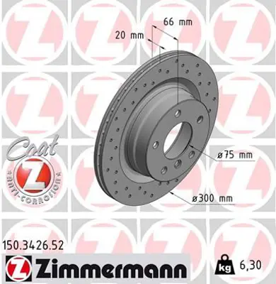 ZIMMERMANN  150.3426.52 Fren Diski Arka Bmw E87 E90 F20 F30 F32 F34 F36 34216855007 34216792227