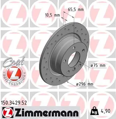 ZIMMERMANN  150.3429.52 Fren Diski Arka Bmw E81 E87 E90 (Havali Delikli) 34216855002