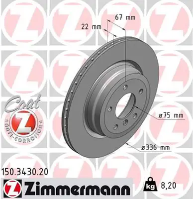 ZIMMERMANN  150.3430.20 Fren Diski Arka Df4461 X1 2009 >3 2005 > 986479439-Df4461s 34216764655 34216855004