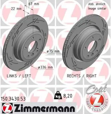 ZIMMERMANN  150.3430.53 Fren Diski Arka Df4461 X1 2009 >3 2005 > 986479439-Df4461s 34216764655 34216855004