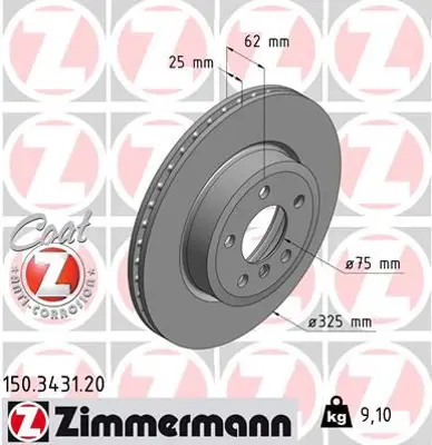 ZIMMERMANN  150.3431.20 Fren Diski On Bmw X3 E83 04>10 (Havali Kaplamali) 34113400151