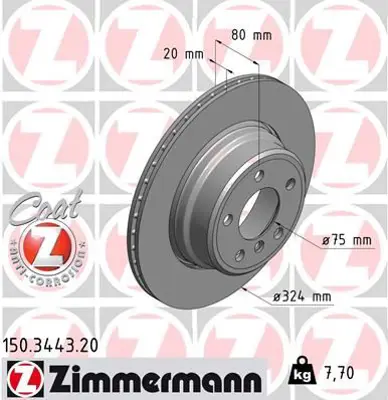 ZIMMERMANN  150.3443.20 Fren Diski. Arka. [324 /20-18.4 Mm]. Hava Kanalli. Kaplamali. Yüksek Karbon Alaşimli  986479350-Df4299 34216756849